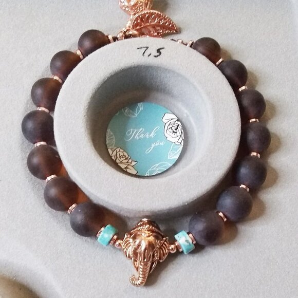Calling all Elephant Lovers! Chunky Beaded Bracelet! RoseGold/Copper Tuskers - Picture 5 of 9